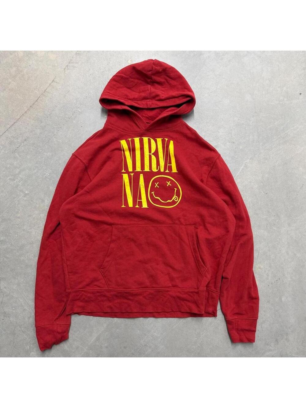 Y2K Graphic Mens Red Nirvana Band Sweatshirt Old Navy Sized Medium